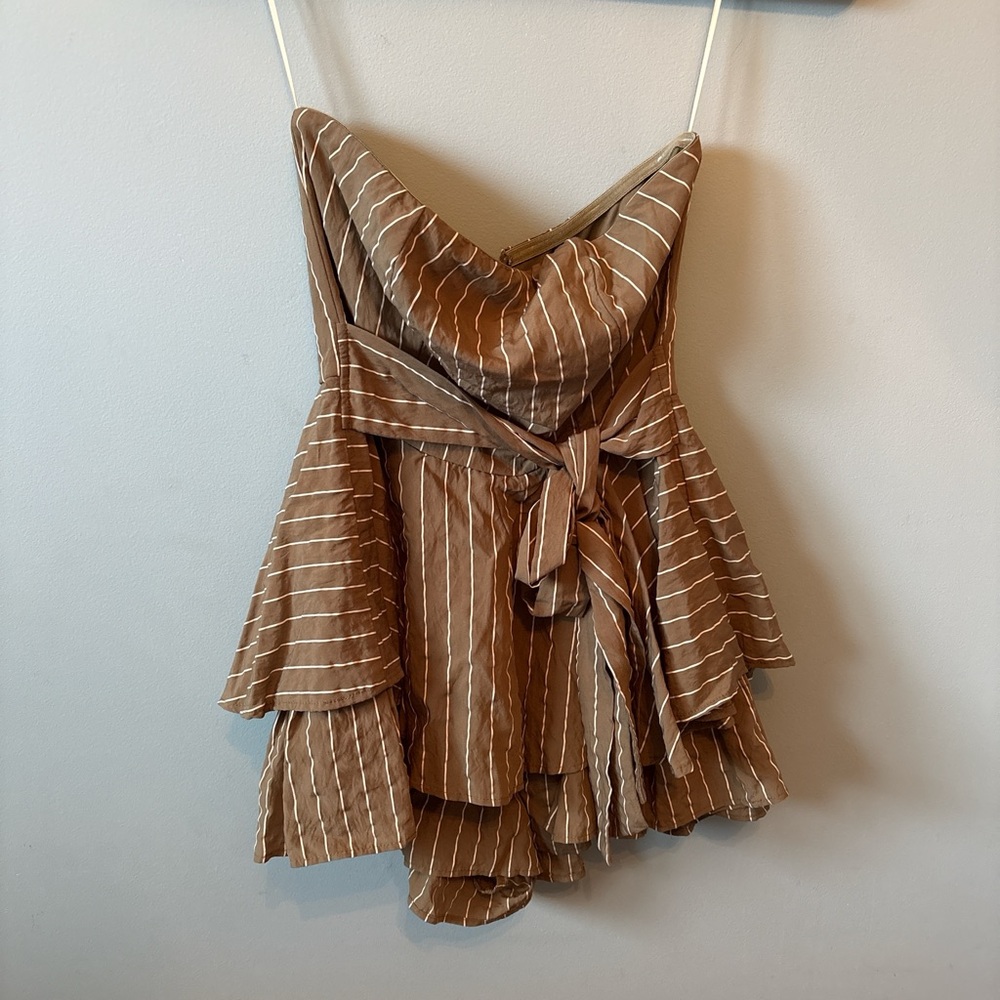 Green Striped Strapless Romper